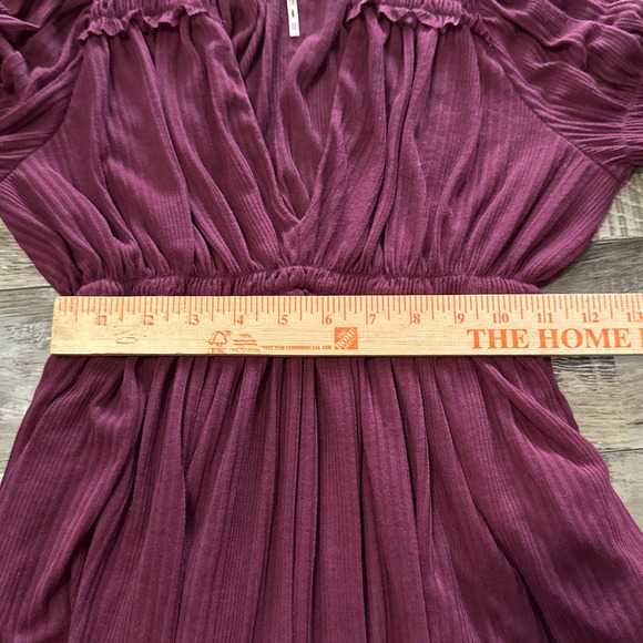 Free People Burgundy Day Dreaming Babydoll Boho Ruffle Top XS Sheer Romantic - Picture 9 of 10